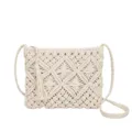 Handcrafted beige macrame crossbody bag with tassel bohemian style for women vacation beach. - Off White