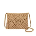 Handmade cotton rope woven shoulder bag with tassel, casual beach crossbody bag for women. - Khaki