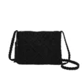 Black macrame crossbody bag with tassel, handmade woven shoulder purse for women casual beach. - Black