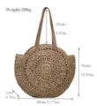 Round straw woven tote bag, handmade beach shoulder bag with leather handles, large capacity. - Edge Zipper / Khaki