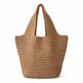 Woven straw tote bag for women, large capacity shoulder beach bag, casual summer vacation purse. - Khaki