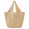 Woven straw handbag for women, large capacity stylish shoulder tote for beach vacation. - Off White
