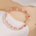 Elegante braccialetto di perle rosa con distanziatori dorati, gioiello estivo chic. - 18#
