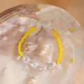 Bracelet réglable fait main en perles de rocaille jaunes et perles baroques style été frais. - 5#