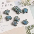 Czech glass ginkgo beads dual hole irregular beads DIY bracelet necklace jewelry making - 10g Approx 44 Beads / Retro Turquoise Blue