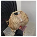 Handmade straw woven crossbody bag for women, stylish beach vacation top handle handbag. - Lock / Khaki