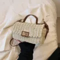 Stylish straw woven handbag for women, casual beach vacation crossbody small square bag. - Lock / Off White