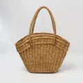 Woven straw handbag for women, large capacity beach tote bag, casual summer vacation basket. - Edge Zipper / Khaki