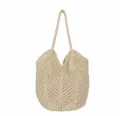 Off-white crochet tote bag with chic tassels and magnetic closure for casual beach holiday. - Magnetic Clasp / Off White