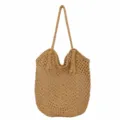 Handmade straw crochet shoulder tote bag with tassels and magnetic closure for women beach. - Magnetic Clasp / Khaki