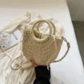 Woven Straw Handbag Summer Beach Tote Casual Bucket Bag Crossbody Bag for Women - Off White