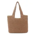 Woven straw tote bag for women, large capacity single shoulder beach bag for summer vacation. - Khaki