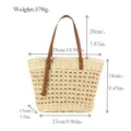 Women Summer Straw Woven Tote Bag Beach Handbag Hollow Out Shoulder Basket Bag Brown Strap - Off White