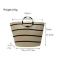 Striped straw tote bag for women, large capacity woven beach handbag with round handles. - Off White