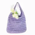 Purple woven straw shoulder bag summer hollow beach tote bag casual large capacity bag - Purple