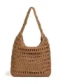Woven straw tote bag hollow out summer beach shoulder handbag for women large capacity - Khaki