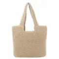 Beige woven straw tote bag for women, large capacity casual shoulder bag for beach vacation. - Off White