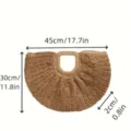Handmade woven straw handbag for women, casual summer beach tote bag with large capacity and handle. - Khaki