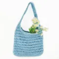 Light Blue Hollow Straw Woven Bag Summer Handcrafted Beach Tote Bag For Women Daily Use - Sky Blue