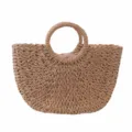 Large khaki straw woven handbag summer beach tote bag casual handmade woven shoulder bag - L / Khaki