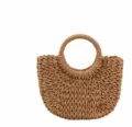 Woven straw handbag for women, summer beach basket bag with round handle in khaki small. - S / Khaki