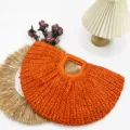 Sac à main en paille tressée orange sac cabas demi-lune fait main sac de plage - Orange