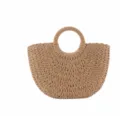 Khaki Stroh gewebte Handtasche Medium Größe Sommer Strand Korb Tasche runder Griff - M / Khaki