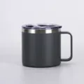 Taza de cafe de acero inoxidable con tapa mango 14oz vaso de viaje taza portatil - Negro