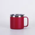 Taza de cafe de viaje de acero inoxidable de 14oz con asa y tapa transparente. - Rojo