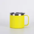 Stainless steel coffee mug handle detail, mini portable vacuum cup close-up view. - Yellow