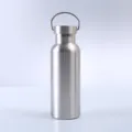 Stainless steel water bottle detail, wide mouth opening, durable metal handle, brushed finish. - 500ml / Silver