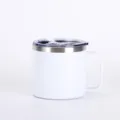Stainless steel 14oz coffee mug with handle and lid portable vacuum insulated office cup white - White