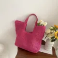 Pink straw woven tote bag for women, large capacity beach shoulder bag for vacation and daily use. - Rose Red