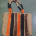Handcrafted striped straw tote bag, large capacity woven shoulder bag for women beach vacation - Open Top / Orange