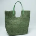 Sac cabas en paille tissée verte pour femmes, grand sac d'épaule pour plage et vacances. - Vert Militaire