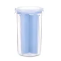 Clear plastic kitchen storage jar with multi-compartment dividers and sealed lid for dry food. - Large Nordic Blue