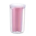 Transparent kitchen storage jar with pink dividers and sealed lid for dry food snacks. - Large Nordic Pink