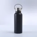 Matte black stainless steel insulated water bottle with handle, portable wide mouth fitness cup. - 500ml / Black