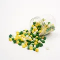Octagonal wax seal beads set with clear storage jar in peacock green, yellow and white colors. - Bottled Wax Beads - Spring Scenery
