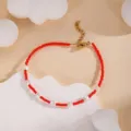 Handmade red seed bead pearl bracelet with gold adjustable extender chain for summer. - Red