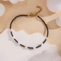 Minimalist handmade dark seed bead and white pearl bracelet with adjustable gold chain for women. - Dark Color