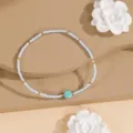 Minimalist beaded bracelet with turquoise stone and white seed beads, delicate handmade jewelry. - Style 12