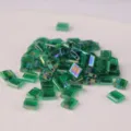 Miyuki Tila square two-hole glass beads for jewelry making, iridescent green color loose beads. - 10.00g / TILA-179