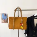 Bolso tote vintage de ante marrón de gran capacidad bolso de hombro informal elegante mujer - L / Sin colgante / Marrón