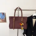 Bolso tote retro de ante gran capacidad bolso de mano informal de lujo elegante bolso de hombro - L / Sin colgante / Café