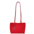 Borsa tote minimalista rossa con spalline lunghe e ciondolo chiave a cuore stile. - con portachiavi / Rosso