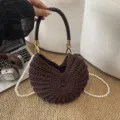 Sac à main tissé marron foncé avec chaîne de perles mode décontractée pour femme sac - Sac à Main Tissé en Forme de Coquille / 26*2*25cm / Café