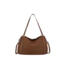 Bruine suède schoudertas voor dames, retro okseltas, casual handtas met stijlvolle lederen riem. - Eén maat / Bruin