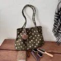 Bolsito tote de lunares verde, bolso de hombro informal estilo coreano de gran capacidad. - Sin colgante / M / Verde