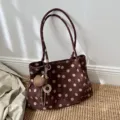 Elegante bolso tote marrón de lunares para mujer, gran bolso de hombro para el trabajo diario. - Sin colgante / M / Café